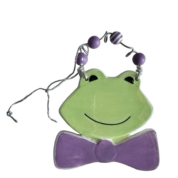 Department 56 Sandra Magsamen Frog Plaque Wall Hanging Ornament Green Purple Bow - Picture 6 of 6
